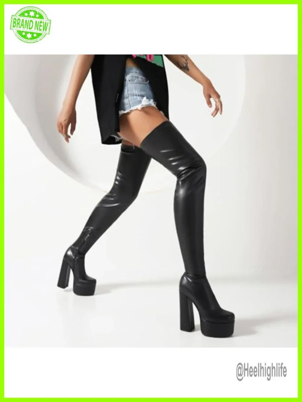 Over-the-knee Boots Thigh High Block Heel Faux Leather Zip Closure